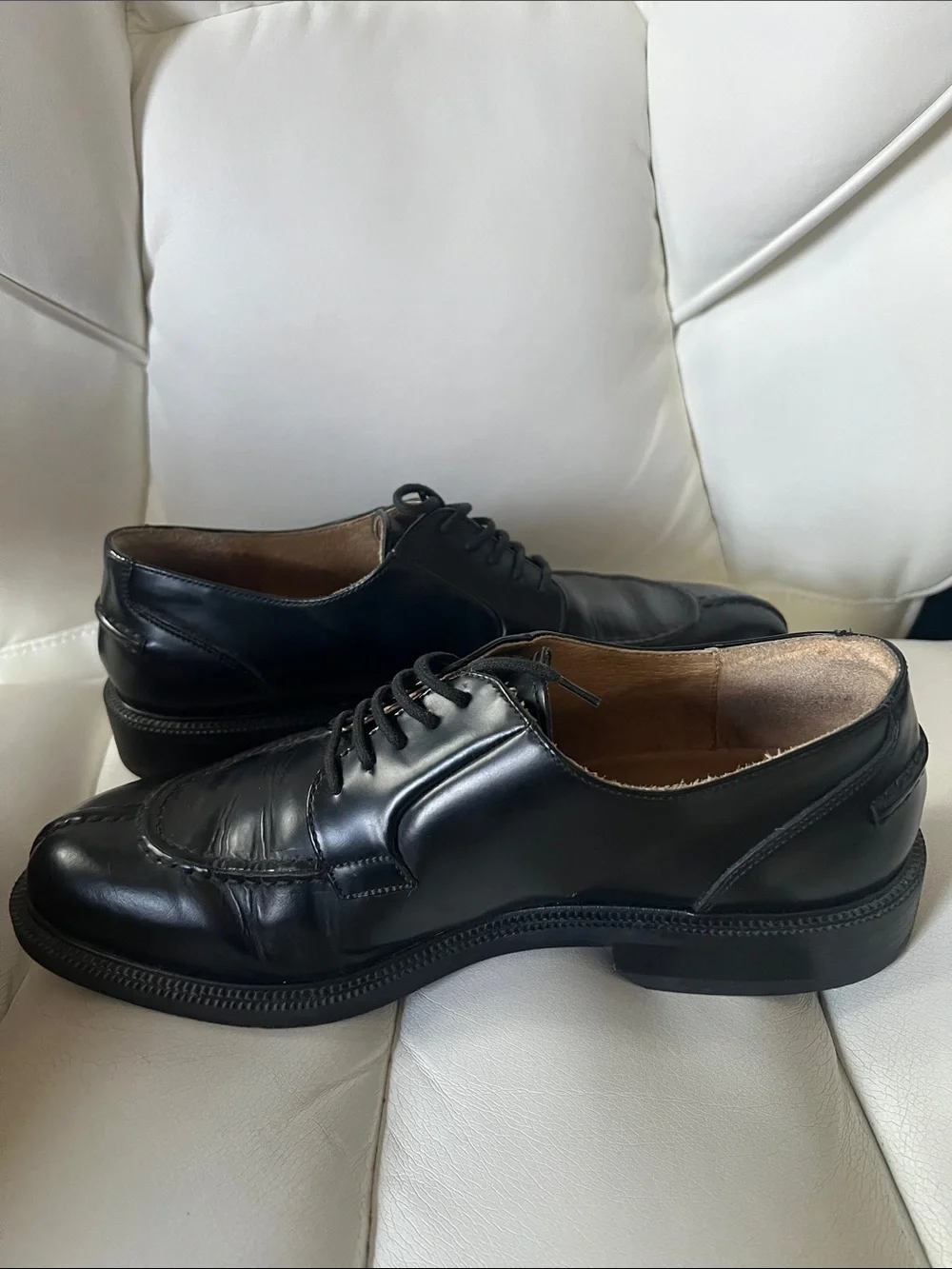 Kenneth Cole Black Leather Moc-Toe Lace-Up Dress Oxfords
